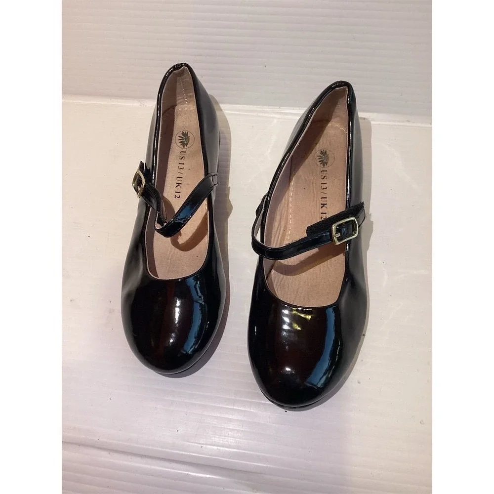 Girls' Black Mary‎ Jane Flats with Buckle Ankle Strap Size 13